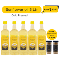Jagwonder Cold Pressed  Sunflower Oil 5 litre (1 Litre 5 Bottles) +  Free Gift  Jaggery Powder 500gm 2 Jar worth Rs. 400