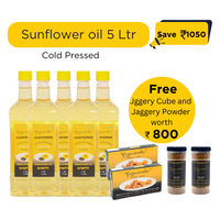 Jagwonder Cold Pressed  Sunflower Oil 5 litre (1 Litre 5 Bottles) +  Free Gift ( Jaggery Cube 500gm 2 Pack worth Rs. 400 + Jaggery Powder 500gm 2 Jar worth Rs. 400) worth Rs.800