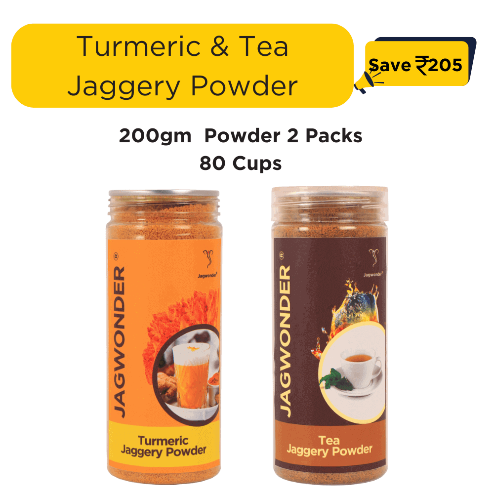 Jagwonder Turmeric Jaggery Powder ( 40 Cups ) + Tea Jaggery Powder (40 Cups ) | 80 Cups | Immunity Booster | Natural Sweetener for Golden Milk & Herbal Tea