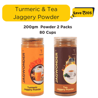 Jagwonder Turmeric Jaggery Powder ( 40 Cups ) + Tea Jaggery Powder (40 Cups ) | 80 Cups | Immunity Booster | Natural Sweetener for Golden Milk & Herbal Tea