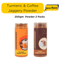 Jagwonder Turmeric Jaggery Powder ( 40 Cups ) + Coffee Jaggery Powder ( 40 Cups ) | Natural Sweetener | No Refined Sugar | Immunity & Energy Booster